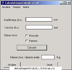 Calculator de greutate ideala - Click pe poza pentru preview - SOFTWARE PENTRU WINDOWS